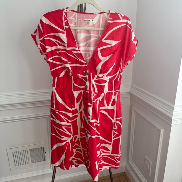 MARINE LAYER Camila Mini Dress Red and White V-Neck Size Medium - Picture 5 of 11